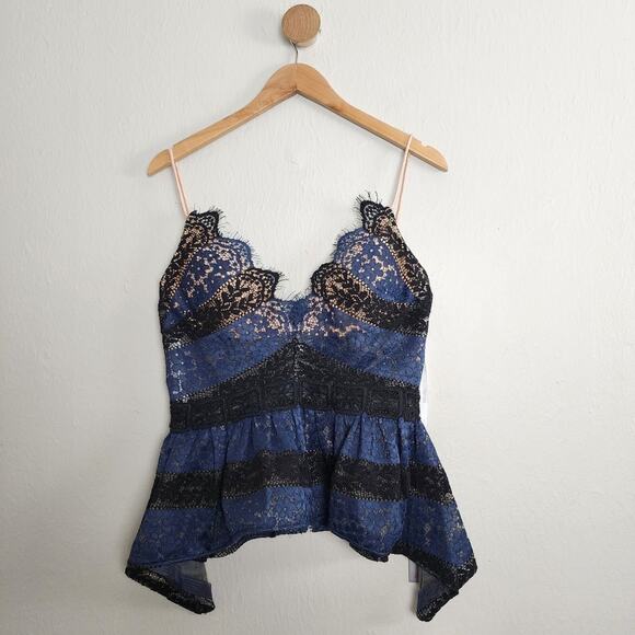Jovani Navy Black Floral Lace Peplum Camisole Top 10 NWT - Picture 1 of 12